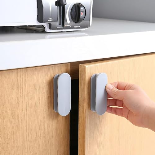 Image of Adhesive Cabinet Handles, Self-Stick Instant Cabinet Handles Alloy No Drilling Push Pull Handles Helper for Kitchen Cabinet Drawer Window Sliding Closet (White, 4 Pcs)