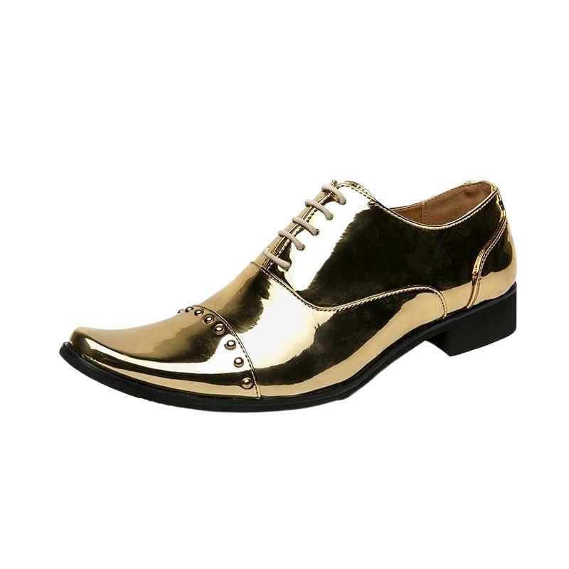 Non Slip Dress Shoes for Mens Dress Shoes for Men Classic Lace Up Pointed Toe PU Leather Shiny Slip Resistant Anti-Slip Rubber Sole