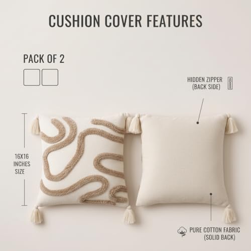 Image of RRC Boho Throw Pillows 16x16 Inch Set of 2 - Soft Mid Century Modern Decorative Pillow Covers, Aesthetic Cushion Cases for Couch, Sofa, Bed & Bedroom Decor (Multicolor, 16X16(Inches))
