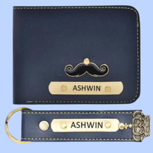 Image of The Customised Gift'sCustomized Leather Men's Wallet and Keychain with Name and Charm|Personalized Birthday Gift for Men's|Gift for Men /Gift for Love /Gift for Husband| (Combo 2)