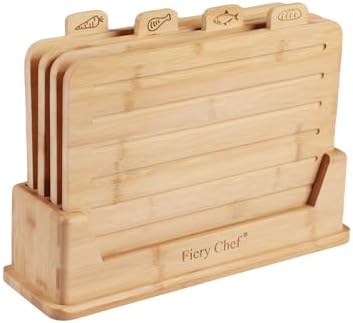 Fiery Chef 12.6"L x 9"W Bamboo Cutting Board Set of 4 - Wood Cutt...