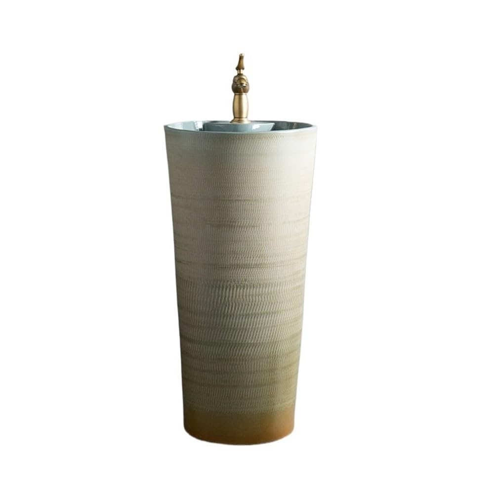 Free-Standing Outdoor Freestanding Wash Basin with Faucet and Drain Bathroom Ceramic Pedestal Sink Lavatory Column