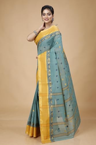 Image of Women's Traditional Bengal Tant Pure Cotton Design Border & Butta Tant Saree Without Blouse Piece