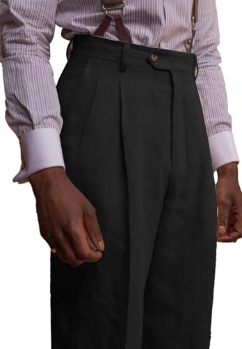 Linen Mens Pants Pleat Front Lightweight 4 Pockets Casucal Trousers