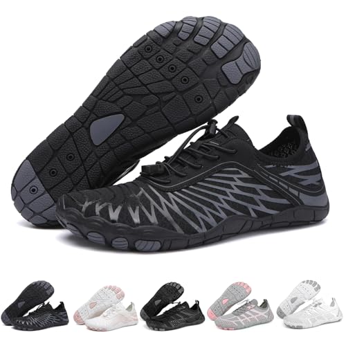 zasqiz Barefoot Shoes Womens Mens Minimalist Breathable Non-Slip Wide Toe Quick Dry Water Hiking Walking Shoes Athletic Footwear, B Black 40
