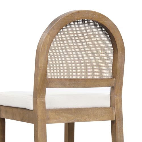 Image of Nathan James Bailey Boucle Upholstered Rattan Bar Stool, Counter Height Stool with Natural Rattan Woven Back For Kitchen Island, Light Brown, Set of 4
