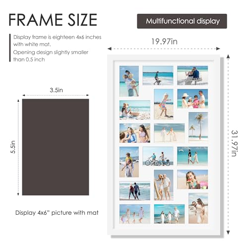 Image of DUENPY 18x30 Picture Frame 4x6 Collage Picture Frame Displays Eighteen 4x6 inch Photos Collage Wall Decor Wall Hanging White