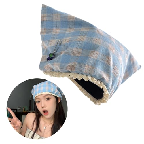 Girls Teens Cat Ear Hat Woman Hat with Small Grape Pendant Woman Teens Spring Sunproof Lace Trim Pullover Hat2