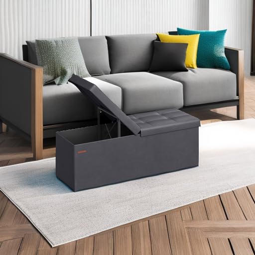 Image of SONGMICS 43.3 Inches Folding Storage Ottoman Bench with Flipping Lid
