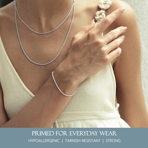 2 Pcs 925 Sterling Silver 5mm Cuban Link Chain for Men&2.5mm Rope Link Chain Bracelet Set for Men's&woman,Trendy hip-hop stacking Fashion Gift Boyfriend/Girlfriend/mother's Non Tarnish Hypoallergenic4