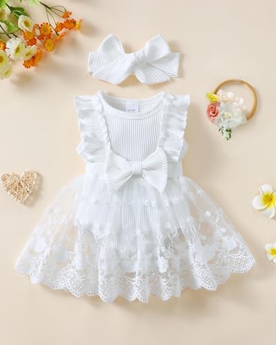 Renotemy Newborn Baby Girl Lace Romper Infant Summer Boho Flower Tulle Dress Party Gifts Newborn Photography Outfits3
