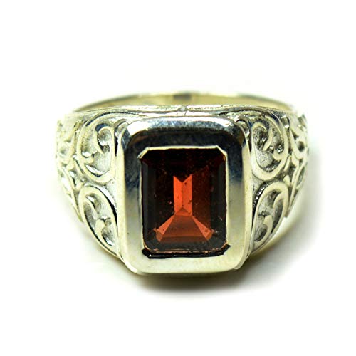 Bague grenat homme en argent 925 massif fait main, chevalière luxe avec pierre de naissance