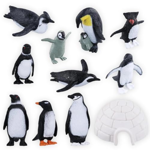 PyrrlicToy 11Pcs Pingouin Sculpture, Imitation Pingouin Pendule,Mignon Modèle de Pingouin pour la Décoration de la Maison et Cadeau d'anniversaire