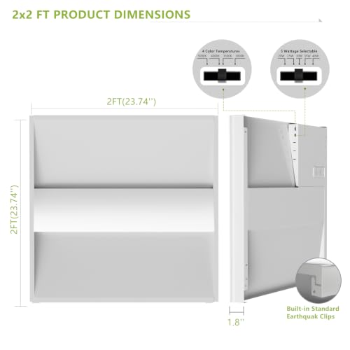 Image of Cortelco 2x2 LED Troffer Light,4 Colo Options 3000K-5000K,40W /35W /30W /25W /20W,Up to 6000 Lumens,0-10V Dimmable Drop Ceiling Panel,100-277V,ETL & DLC Listed,Commercial Grade,4 Pack