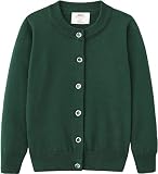 Girls Cardigan School Uniform Sweater Crew Neck Long Sleeve Button Cotton Sweaters Dark Green,5-6Yea