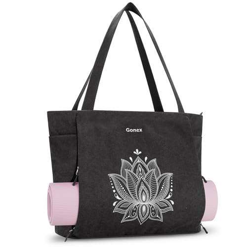 Gonex Yoga Mat Bag, Large Yoga Tote Bag with Multi Pockets for Women Men, Canvas Yoga Mat Carrier Fits Yoga Blocks & Accessories, Full Zipper Easy Access for Pilates, Gym, Travel, Black, Extra Large by Gonex - Used condition - US$15.43