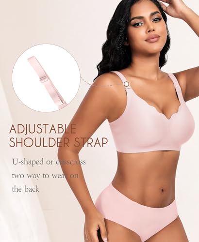 Image of DOCUMO Bras for Women Scalloped No Underwire Wireless Seamless Bra with Lift and Support Soft Bralettes with Bra Extender