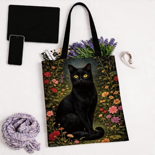 Bolso Tote de Lona con Gato Negro miniatura 6