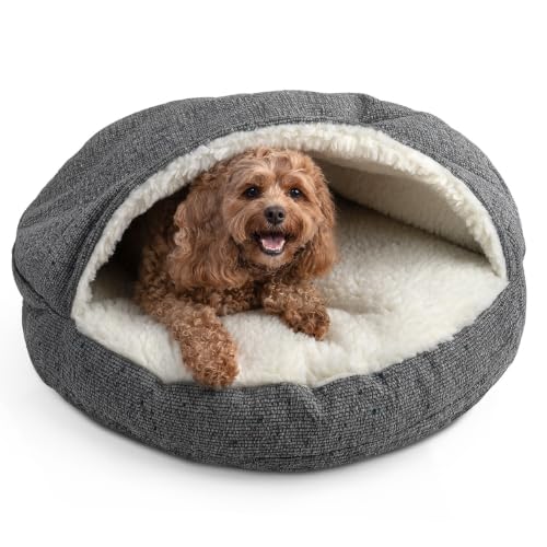 Image of Snoozer Cozy Cave Dog Bed, Round Covered Dog Bed, Merlin Pewter (S)