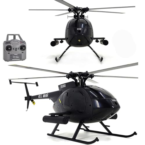 Large 335mm MD500 C189 Brushless Remote Control Helicopter Add Optical Flow Positioning RC Heli Aircraft 1/28 Scale Full-Function Excellent Control Aerobatics System US Military RTF Black 1-Battery