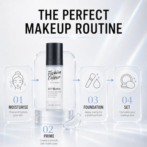 Image of FASHION COLOUR Platinum All Matte Invisible Pore Primer | Mattifying Face Primer for Oily Skin | Pore Blurring Makeup Base | Oil-Control Primer for Smooth Makeup | Lightweight Gel Formula | 30ml