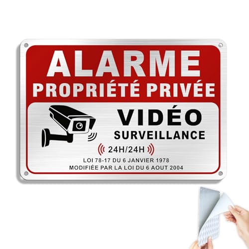 SINMAO Panneau Maison sous Vidéo Surveillance Aluminium Brossé Alarme Adhésif Propriété Privée Aluminium 22x15cm 24H/24H Résistant aux UV, Imperméable,...
