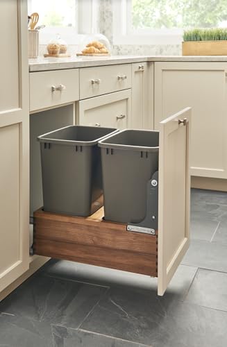 Contenedor de basura extraíble doble 50 Qt con base de nogal miniatura 3