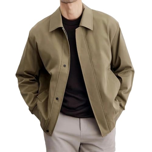 Vintage Jacket Men Spring Casual Loose Retro Short Coat Solid Color Turndown Collar Street Outwears2