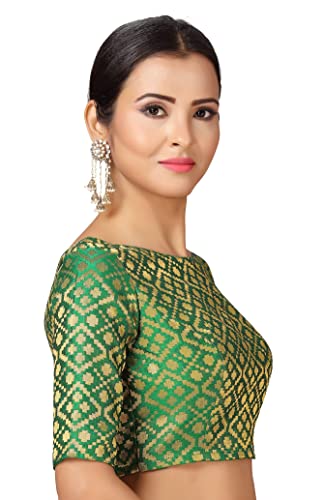 Image of Studio Shringaar Women's Readymade Brocade Elbow Length Sleeves Saree Blouse