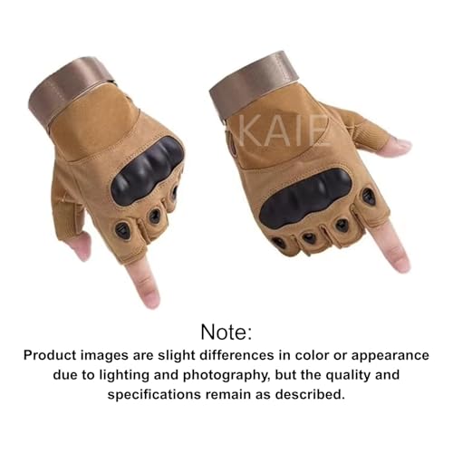 Image of KAIE Tactical Half Finger Gloves for Bike Riding for Motorcycle, Cycling, Workout, Gym, Weight Lifting, Training, Outdoor Sports Protective Gloves with Knuckle Protection (Khaki Brown, L)