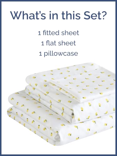 Image of Kids Twin Size Lemon Bed Sheets - 3 Piece Kids Lemon Sheet Set - Citrus Fruity Bedding - Ultra-Soft, Cute & Cozy - Breathable & Machine Washable - Colorful Bed Set for Boys, Girls, Teens & Toddlers