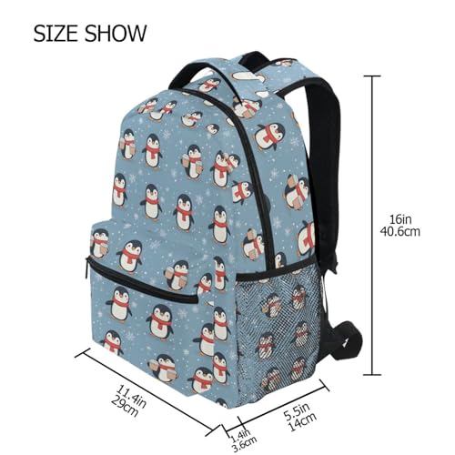 Penguin Snowflake Blue Backpack for School Boys Girls Adults Kids Bookbag Laptop Bag 18L4