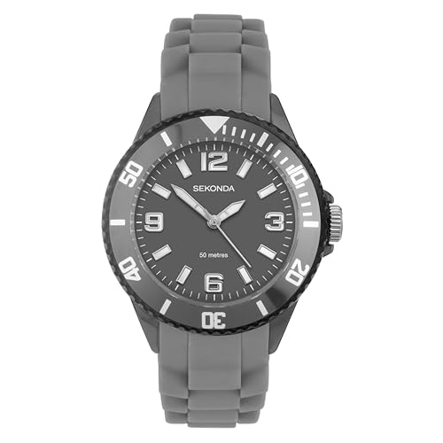 Sekonda Outback Boys Watch 35mm Kids Watch with Grey Dial Rotating Bezel and Grey Silicone Strap 50m Water Resistant Easy Read Analogue Display 2 Year Warranty