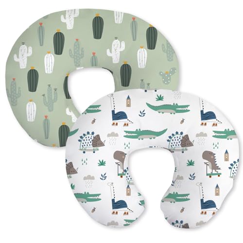 Image of Little Grape Land Nursing Pillow Covers 2 Pack, Soft & Breathable Removable Breastfeeding Pillows Covers for Feeding Pillows, Nursing Pillow Slipcover for Baby Girls Boys, (Catus & Crocdile)
