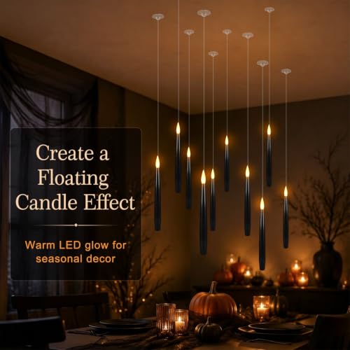 Image of 24 Floating Flameless Candles with Wands, Halloween Hanging Decor