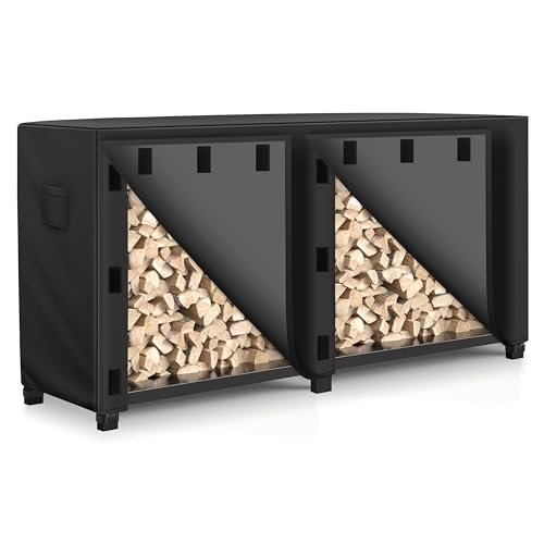 WLEAFJ 8 foot Outdoor Firewood Rack Cover Waterproof, Log Rack Cover, Wood Cover for Log Holder, 96" W x 24" D x 41" H, Black