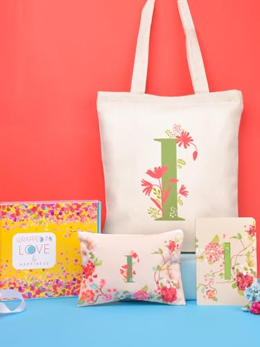 Image of DOODLE Monogram I Diary Gift Set - B6 Soft Bound Ruled Notebook with Tote Bag & Zipper Pouch - Premium Stationery Gift for Women & Girls