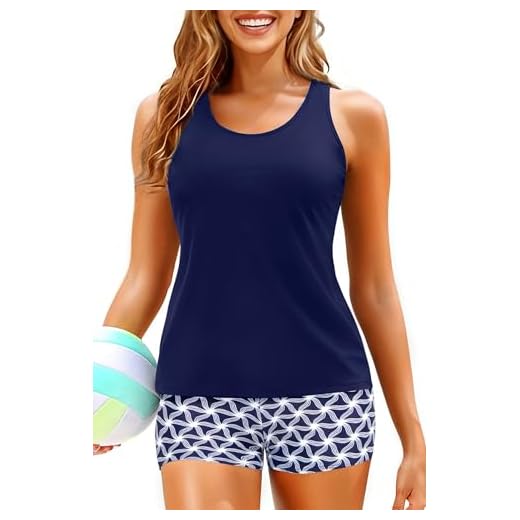 Yonique 3-teiliger Tankini-Badeanzug für Damen, Bauchkontrolle, Bademode, Teenager, athletisches Tanktop mit BH und Boy-Shorts - Blau - X-Large