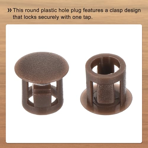 Image of MECCANIXITY 64PCS 8mm(5 /16 inch) Brown Plastic Hole Plugs, Flush Type Panel Hole Plugs Insert End Caps for Locking Hole Tubes Furniture Cabinet