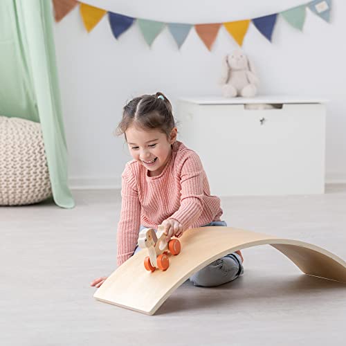 Navaris Kids Wooden Balance Board - Toddler Wobble Board Seesaw Rocker - Creative Play Curved Plywood Toy for Balancing, Sliding, Playing - Age 3+ - Image 4
