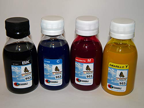 CartuchoRecargable 953 - Tintas Pigmentadas para Recargar Cartuchos y CISS de HP Serie 953, 4 x 100 ml