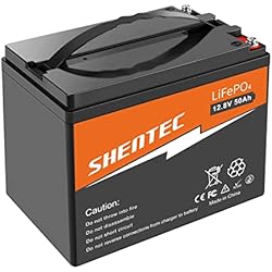 Bateria De 6 Voltios Para Carros De Golf Shentec 12V 50Ah Batería Deep Cycle LiFePO4, con BMS Integrado, Barcos autocaravanas, caravanas, carros de Golf, Sistemas solares o se Puede Utilizar como Fuente de alimentación de Emergencia.