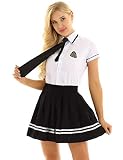 Yeahdor Damen Schulmädchen Kostüm Japanische Uniform Japan Manga Cosplay 3 Set Kurzarm Hemd + Mini Rock + Krawatte Weiß&Schwarz Small