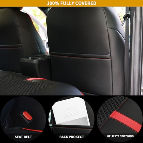 Image of Leather Seat Covers Custom Fit for Toyota Tacoma 2016-2023 3rd Gen Double & Crew Cab SR,SR5,Limited,TRD Pro,TRD Sport, TRD Off-Road,Full Coverage Seat Covers,Interior Accessories (Full Set,Red Black)