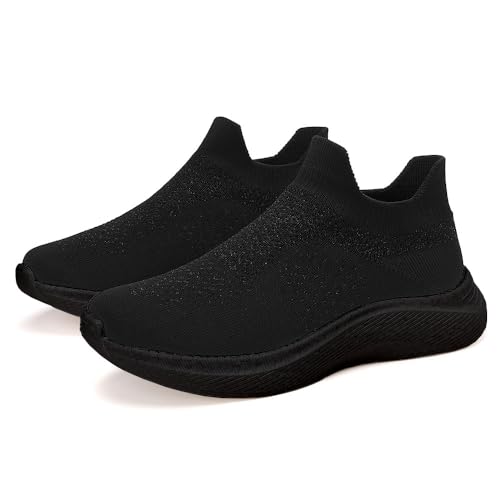 Image of RUIDENG Walking Shoes for Women Nurse Slip Resistant Work Running Sneakers Loafers Platform Sneakers Comfortable Weight Light All Black