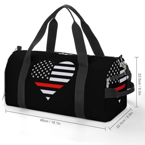 U.S. Firefighter Flag Heart Funny Gym Bag Travel Tote Bag Duffel Bag with Shoe Compartment for Weekender Sports Vacation3