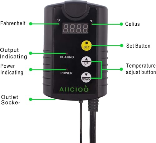 Image of Aiicioo Under Tank Heater Thermostat - Reptile Heating Pad with Temperature Control Reptile Heat Mat for Combo Set for Hermit Crab Lizard Terrarium 24W
