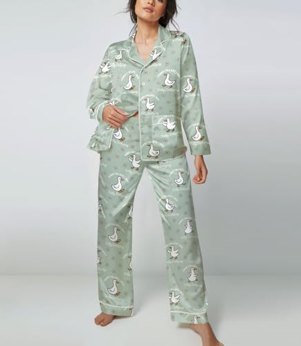 Women's Long Satin Pajama Set, 2 Piece Silk Button Down Sleepwear with Long Sleeves, Elegant Loungewear Gift for Her2