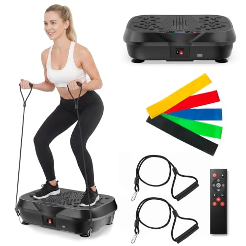 Image of Vibration Plate Exercise Machine for Lymphatic Drainage, 10 Preset Modes & 200-Level Vibrating Platform for Whole Body Fitness, Bluetooth Audio, Home Gym Shake Plate with Resistance Bands