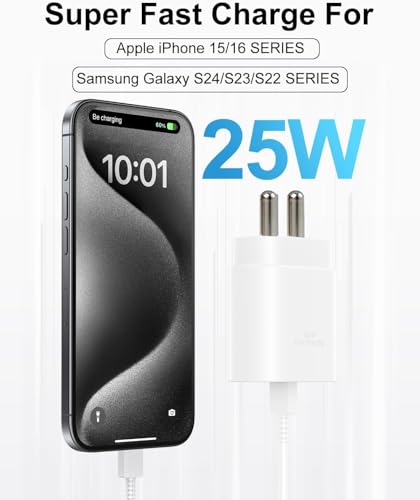 Image of Sam, 25W PD 3.0 Type C Superfast Charger Adapter USB-C Quick Adaptor Compatible with Galaxy S25|S24,Ultra,M36|M06|F06|M17M16|F16|A17|M05,M35|F06,A06|A16|A55|A56|M55s|M07|Tab S10 Ultra|A9+